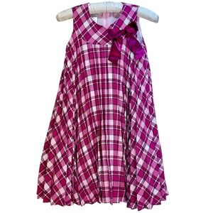 Bonnie Jean Plaid‎ Dress Girls Size 10 Pink Purple Bow Pleated Holiday Wear